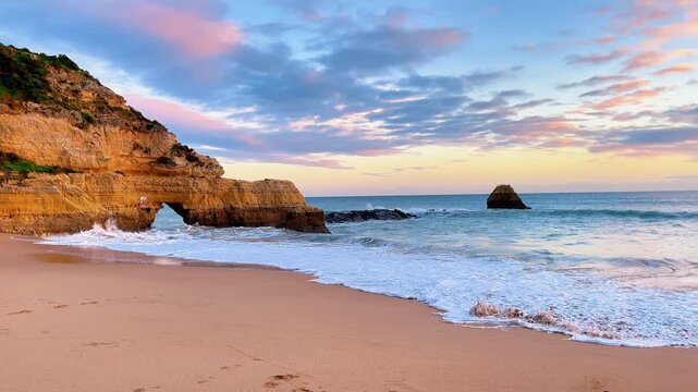 beautiful beach at sunset in Algarve, Portugal