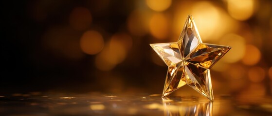 The Crystal Star Ornament Casting Golden Reflections Against Warm Bokeh Lights
