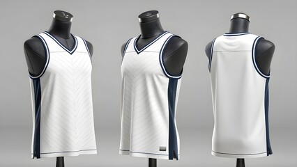 mockup White Basketball Jersey Mockup on Black Mannequins.