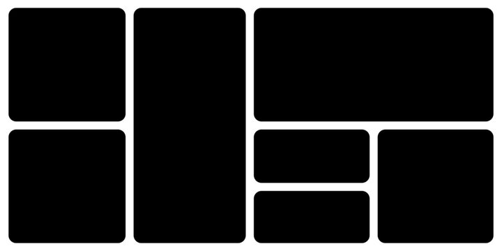 Template photo collage 7 pictures blank color style for moodboard, album, bendo graphic design