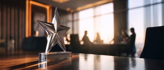 The Star Trophy on a Conference Table Symbolizing Corporate Achievement and Team Recognition