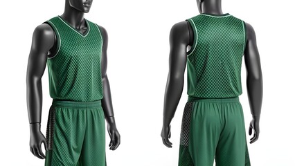 Green Basketball Uniform on Mannequins Front and Back View. mockup 