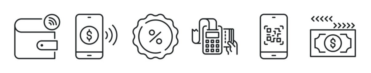 Electronic Payment thin line icon set. Web minimal editable stroke icons