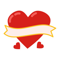 Red heart with blank white ribbon banner and small accent hearts