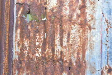 Old zinc vintage fence wall texture for background, pattern of rusty on metal panel.Tin Roof wall countryside