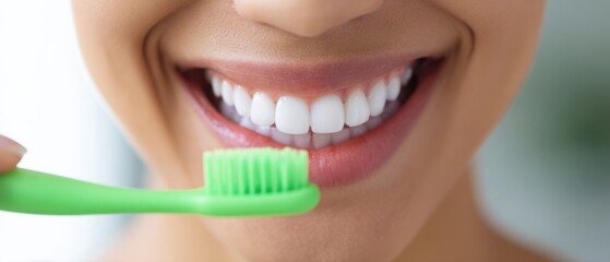 The Smile With Toothbrush Close-Up Showing Bright White Teeth and Dental Care