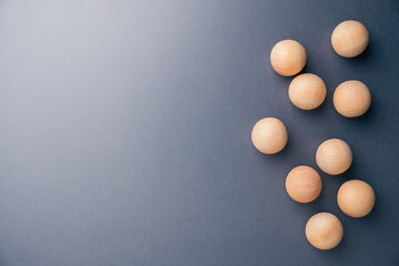 Abstract group of similar wooden balls