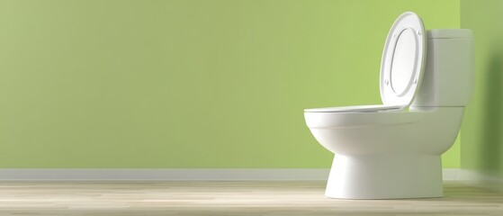 The toilet in a bright modern bathroom with green walls and wooden flooring