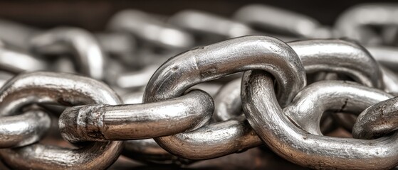 The Metal Chain Close-Up Showing Heavy Steel Links With Reflective Metallic Texture