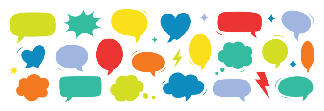 Colorful comic speech bubbles collection. Multicolor doodle talk balloons set for cartoon chat, comics, and creative communication design