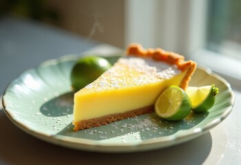 Key Lime Pie on Pastel Plate Lively Visuals Unique Conceptual Display Citrus Delight