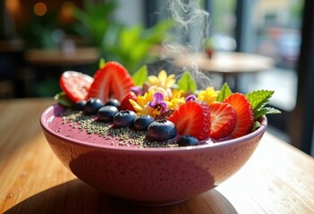 Lush Superfood Smoothie Bowl Loaded with Exotic Ingredients from Upscale Cafe