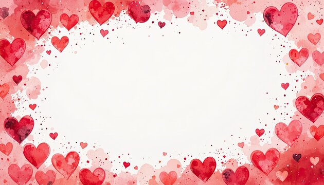 Vibrant red and pink hearts border with splattered paint effect