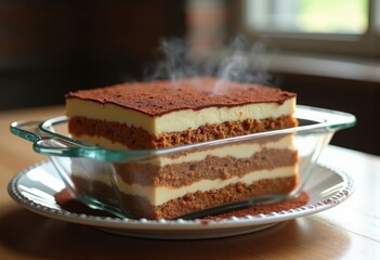 Mouthwatering Tiramisu Layered Dessert Cocoa Powder Casserole Glass Dish Indulgence