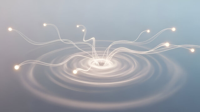 Abstract glowing energy streams converge into a central vortex illustration