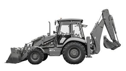 Gray Backhoe Loader With Bucket