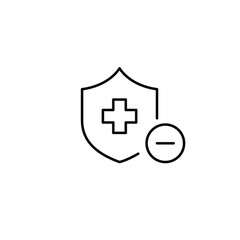 Obraz premium Health insurance shield and minus. Policy ended, protection not renewed. Pixel perfect, editable stroke vector icon