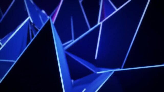 Abstract geometric background with blue triangles and glowing lines creating a futuristic design.