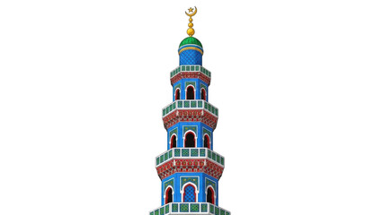 Illustrated mosque tower isolated on transparent background