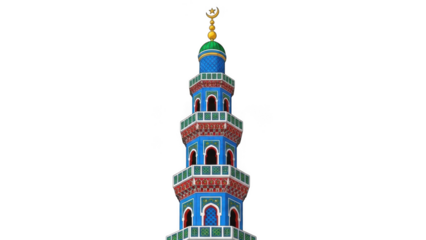 Illustrated mosque tower isolated on transparent background