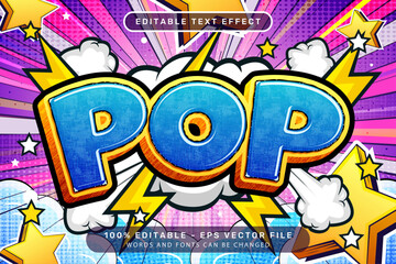 POP 3d text effect and editable text effect with a retro background and illustrations