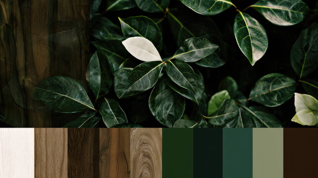 An elegant color palette featuring biophilic design elements, perfect for luxury brand backgrounds, blending natural textures with sophisticated hues to create a serene and upscale atmosphere ideal fo