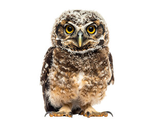 Obraz premium Cute Baby Owl with Large Round Eyes on White Background