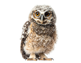 Obraz premium Baby Owl with Soft Round Eyes on White Background
