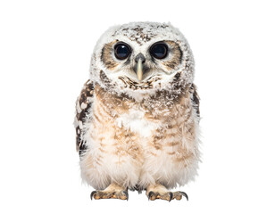Cute Baby Owl with Big Round Eyes on White Background