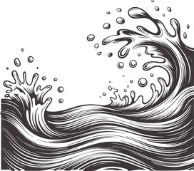 Fototapeta premium Detailed black and of turbulent ocean waves crashing water splash foam