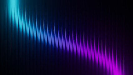 Fototapeta premium Abstract digital wave pattern with vibrant blue and purple gradient on dark background, showcasing futuristic design and dynamic motion, perfect for modern technology and artistic concepts