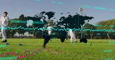 Four athletes starting drill with stance, running between cones, map data tracking sports metrics - Powered by Adobe