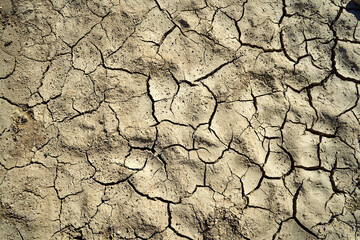 Cracked and dried mud in an empty dam, climate change image