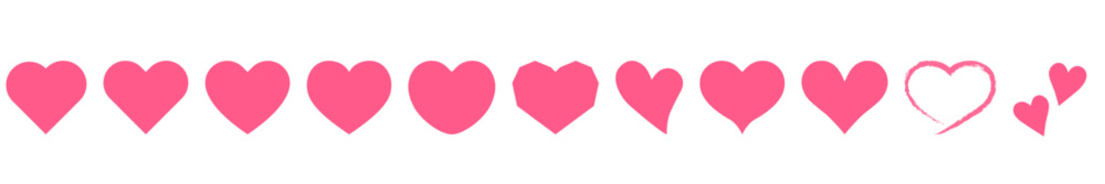 ピンクのハートセット シンプルなアイコン素材