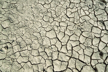 Cracked and dried mud in an empty dam, climate change image