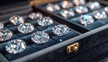 ダイヤモンドが並ぶ宝石ケース