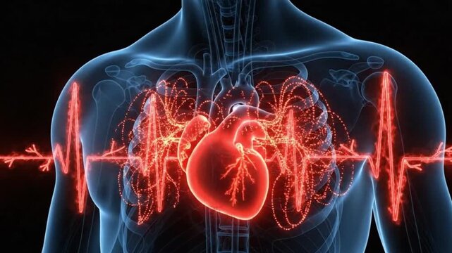 3d model human body with heart beating .