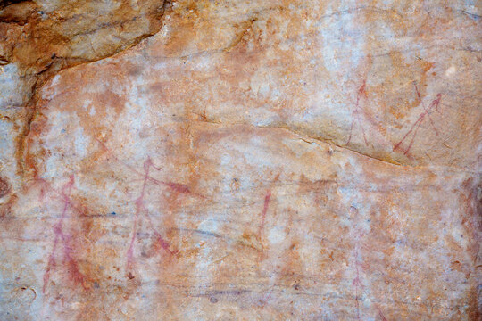 Ancient San or Bushman rock art adorns cave walls at Dr. C. Louis Leipoldt&rsquo;s burial site near Clanwilliam in the Cederberg Mountains, Western Cape, South Africa.