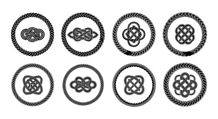Set of eight circular designs with unique patterns and rope like border © MdNirob