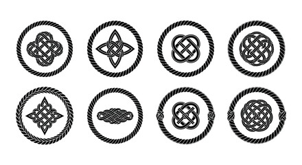 Set of eight circular designs with unique patterns and rope like border © MdNirob