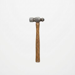 Old Ball-Peen Hammer with Wooden Handle on White Background