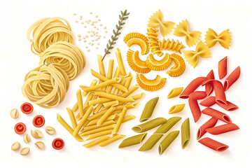 Flour products. Various set of pasta,ready to cook