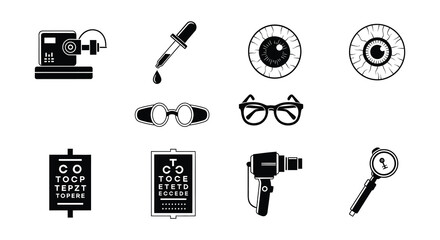 Obraz premium Eye care and vision testing medical icons set