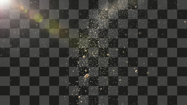 Gold Dust Particle Dispersion Falling Downwards Bright Golden Light Effect Texture on Transparent Overlay