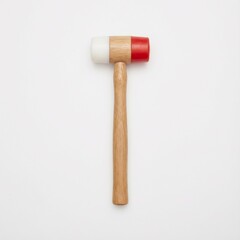 Small wooden hammer with red and white rubber heads