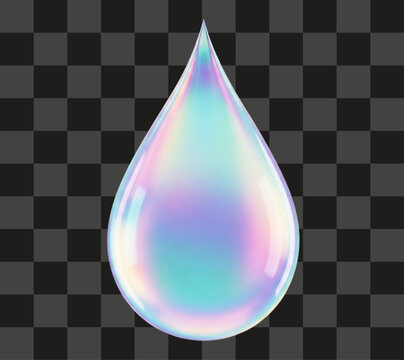 Liquid Droplet Realistic Isolated Volumetric Shape Iridescent Holographic Glossy Surface Transparent Vector Graphic.