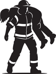 Fototapeta premium Firefighter Silhouette Carrying Victim Vector
