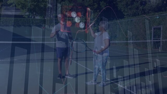 Animation of financial data processing over african american tennis players