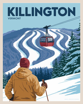 Killington Vermont Ski Resort Poster &ndash; Alpine Winter Adventure with Cable Car