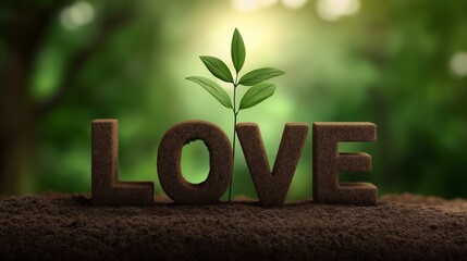 A plant is growing out of the letters LOVE